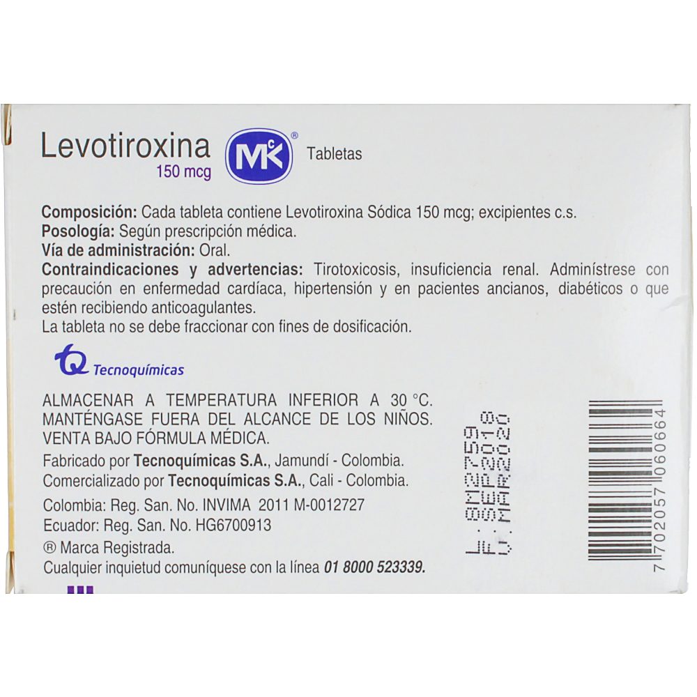 Levotiroxina Tabletas 150Mcg Caja X 50 Los Expertos En Ahorro Cruz