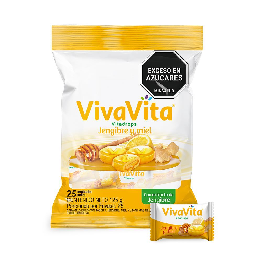 Vivavita Vitadrops Caramelo Duro Bolsa X 25 Jengibre Miel Limon
