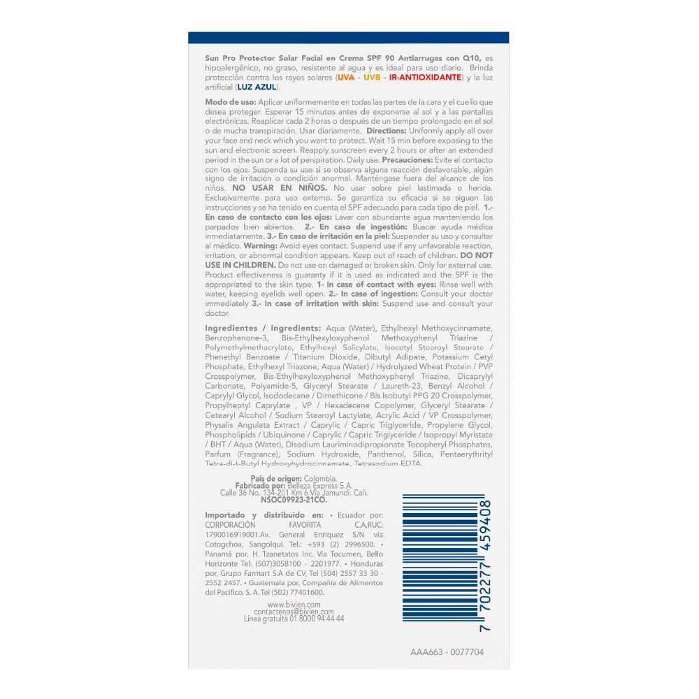 Protector-Solar-Facial-En-Crema-Sun-Pro-Antiarrugas-Con-Q10-Spf-90-Tubo-X-50Ml-imagen-2