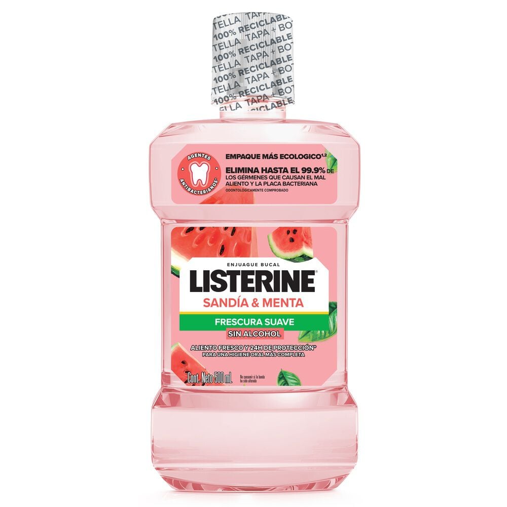 Enjuague Bucal Listerine Sin Alcohol Frasco 500Ml Sandia Y Menta