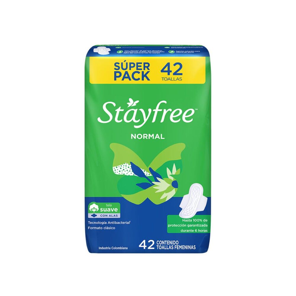 Super-Pack-Toallas-Femeninas-Stayfree-Con-Alas-Normal-Tela-Suave-Bolsa-X-42-imagen-2