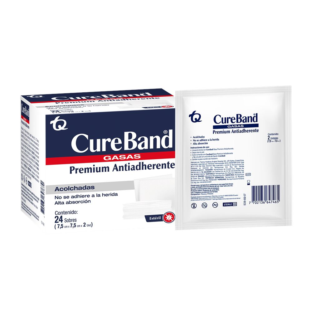 Cure Band Gasa Antiadherente Esteril 7.5 Cm X7.5 Cm Sobre x 2