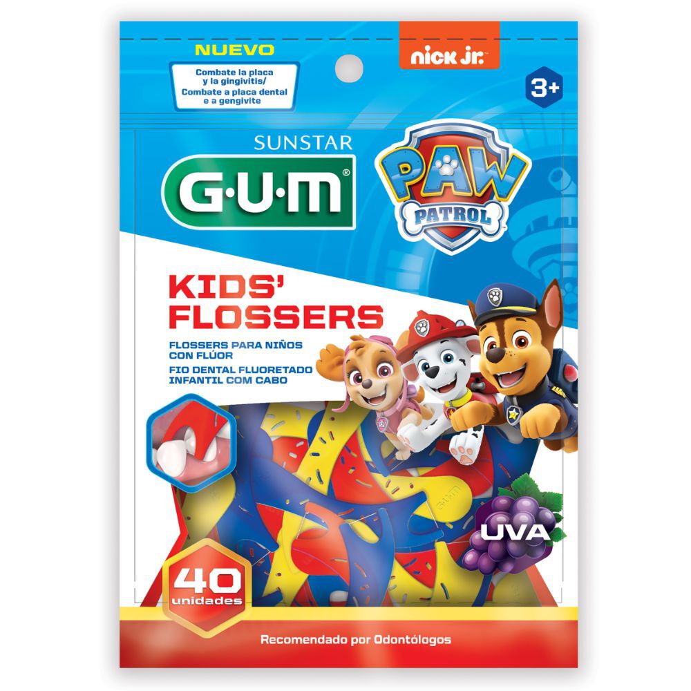 Flossers Hilo Dental Con Mango Ninos Con Fluor Paw Patrol Paquete Por 40 Gum Uva