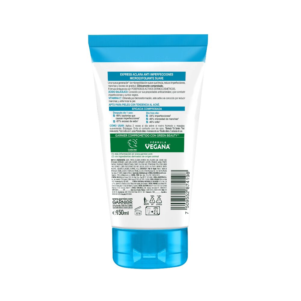 Microexfoliante-Suave-Garnier-Express-Aclara-Anti-Imperfecciones-2%-Tubo-X-150Ml-imagen-2