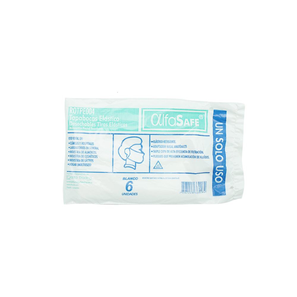 Tapabocas Con Elástico Blanco Paquete X 6