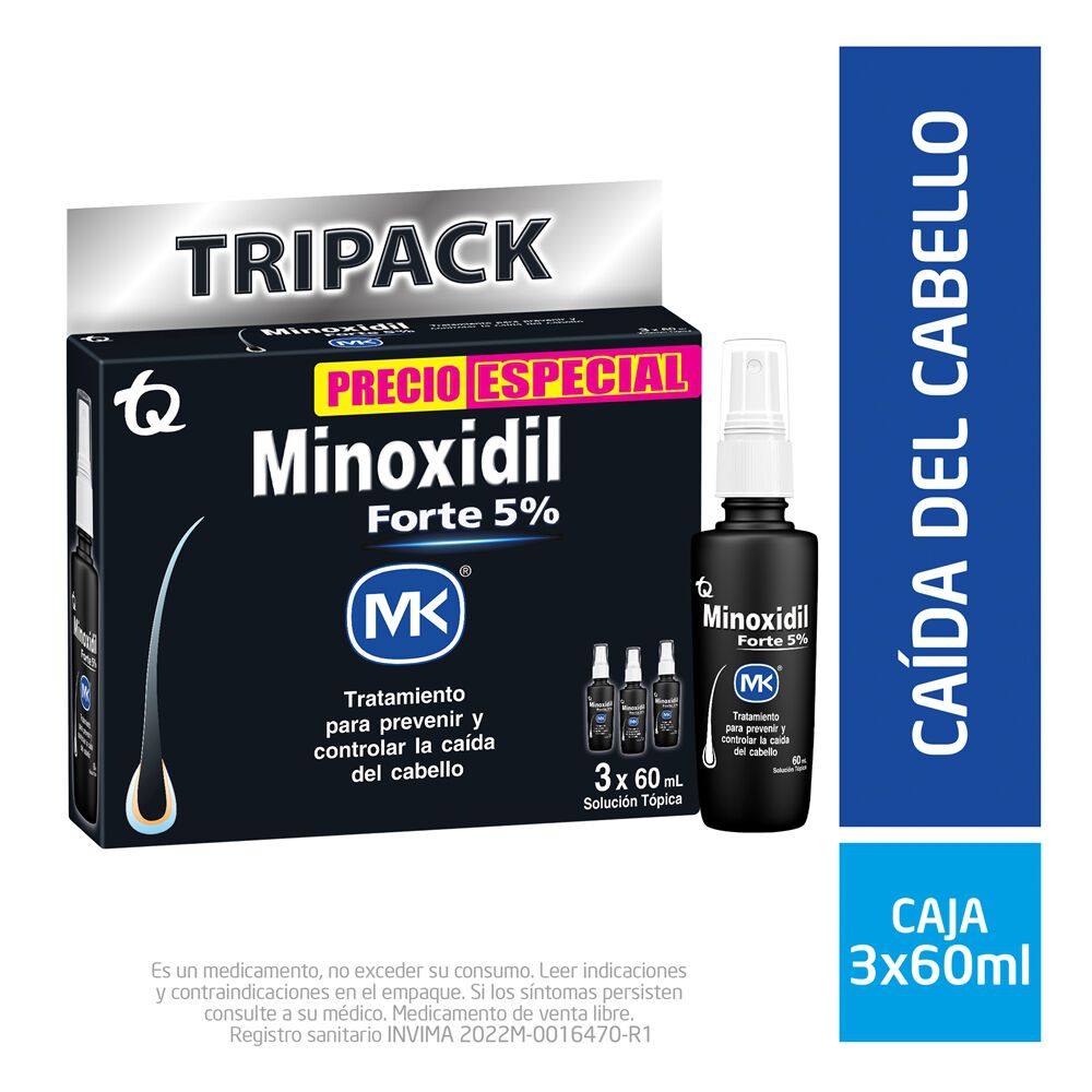 Minoxidil Forte Precio Especial 5% Solucion Topica Caja por 3Frasco por 60Ml Mk