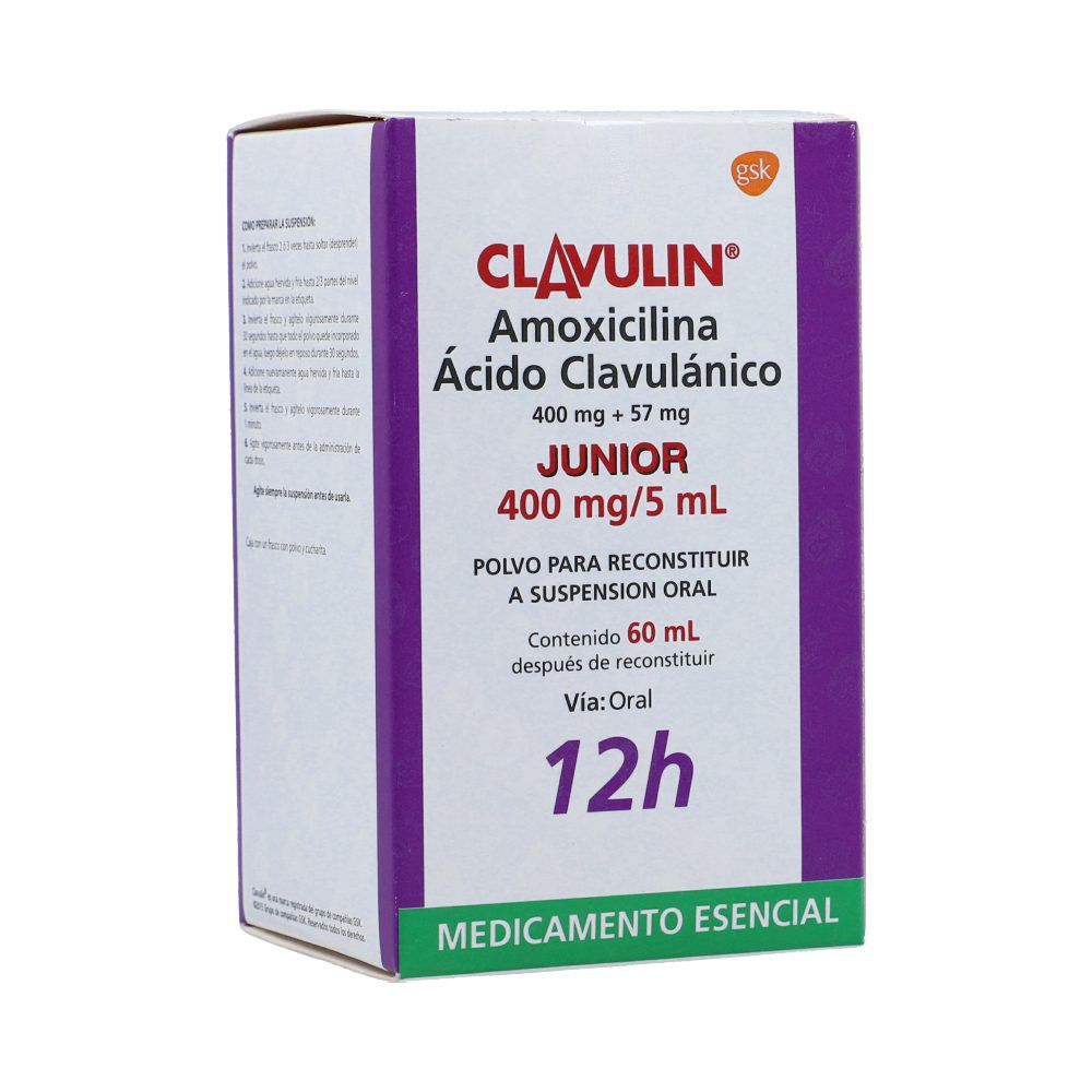 Clavulin Junior 12H (400+57)Mg/5mL(8+1.14)% Polvo Suspensión Oral Frasco X 60mL