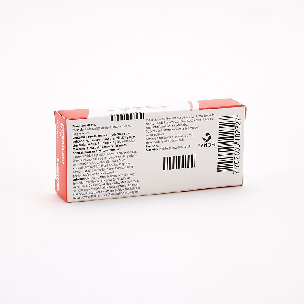 Piroxicam 20Mg Tabletas Caja X 10
