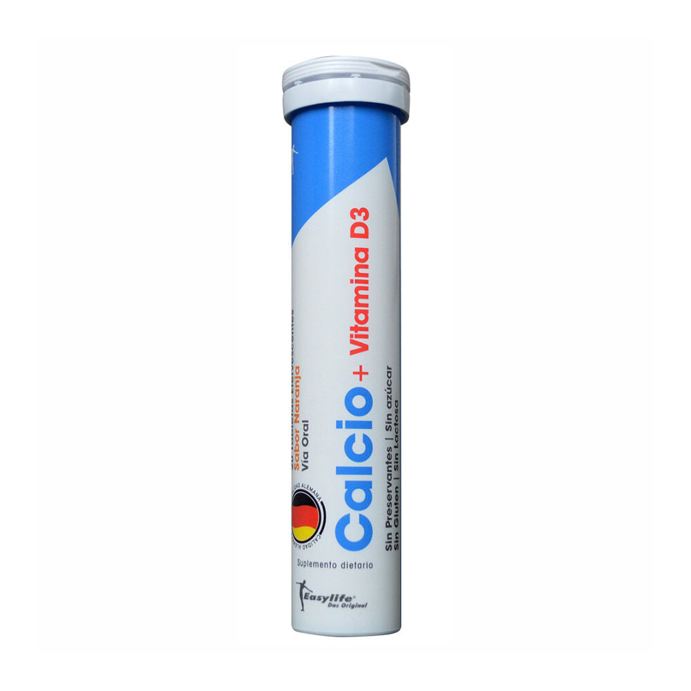 Calcio + Vitamina D3 Tabletas Efervecentes Sabor a Naranja Tubo X 20