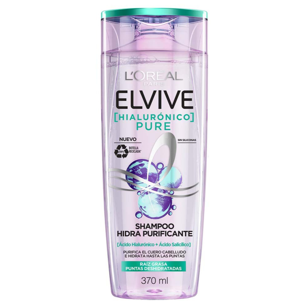 Shampoo Elvive L'Oreal Paris Hialurónico Hialurónico Pure Raíces Grasas Puntas Deshidratadas X370 Ml