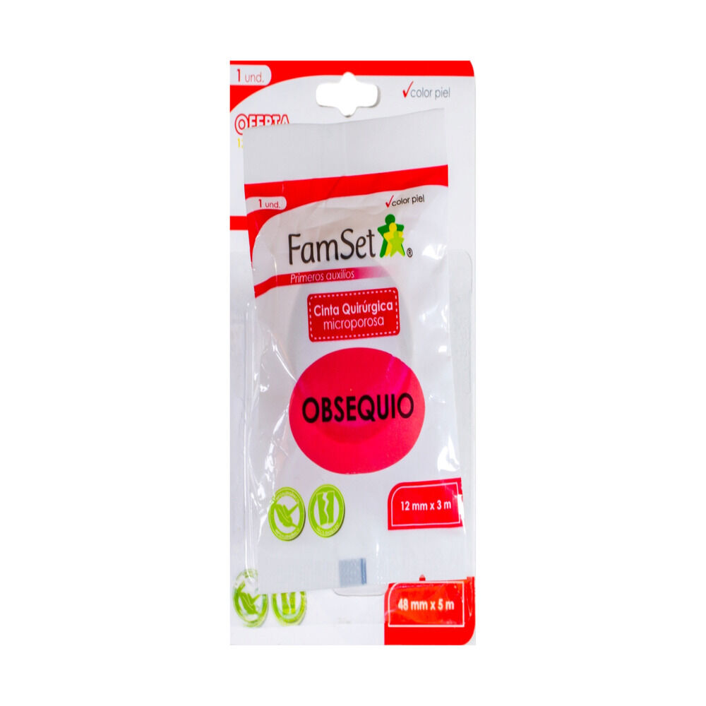 Promo Cinta Quirurgica Microporosa Obsequio 12Mm Por 3M Paquete Famset 48Mm Por 5M Piel