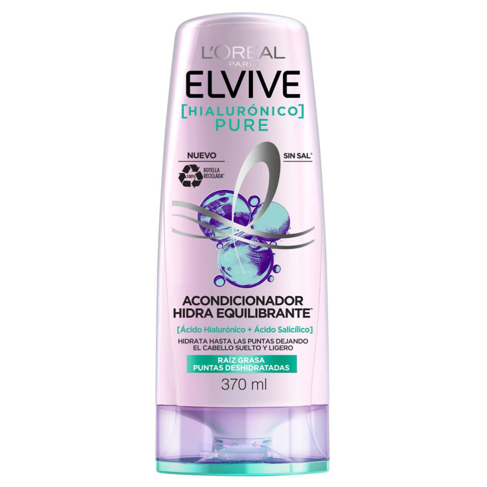 Acondicionador Elvive L'Oreal Paris Hialurónico Pure Raíces Grasas Puntas Deshidratadas X370 Ml