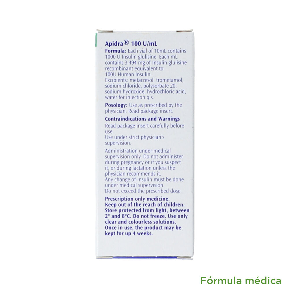 Apidra 1000 UI/10mL (100UI/mL) Solución Inyectable Vial X 10mL