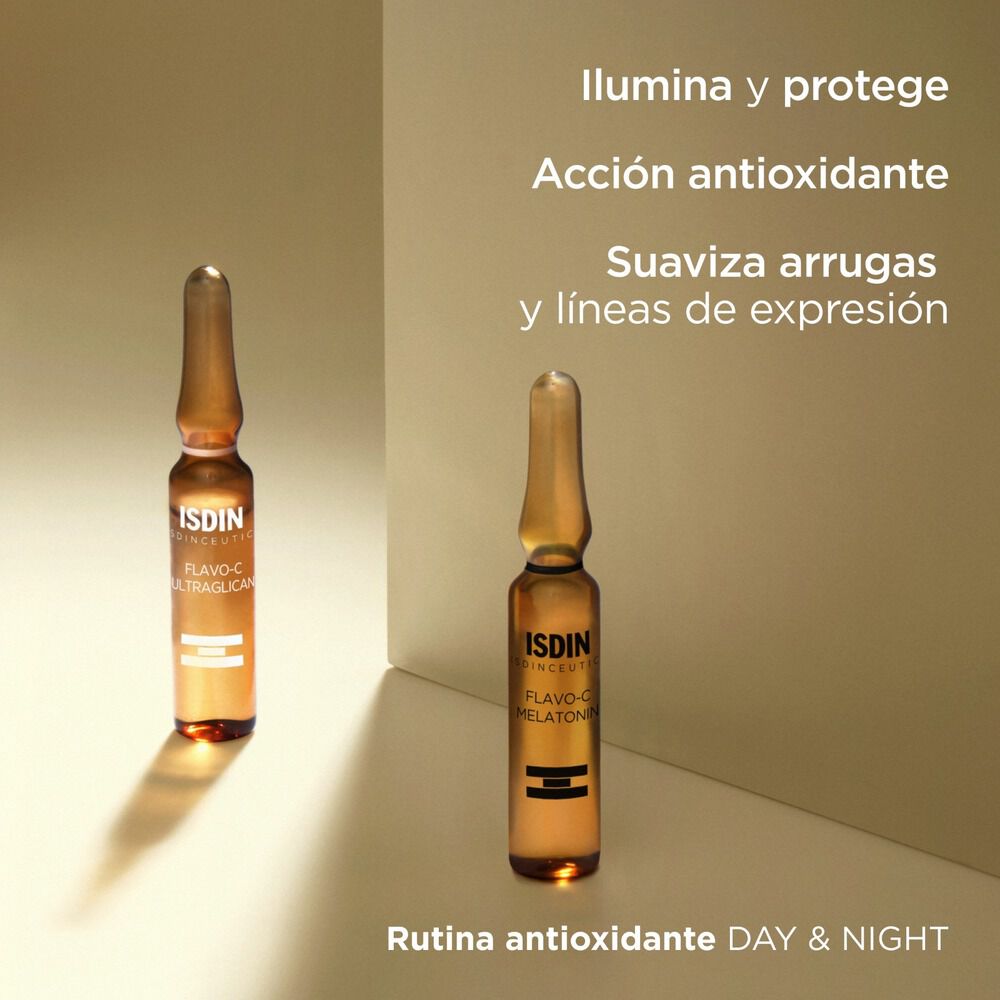 Isdinceutics-Flavo-C-Ultraglican-Serum-Antioxidante-Día-X-10-Ampollas-+-Flavo-C-Melatonin-Serum-Reparador-Noche-X-10-Ampollas-imagen-3