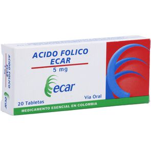 Acido-Folico-Ecar-Vía-Oral-Tabletas-5Mg-Caja-X-20--imagen