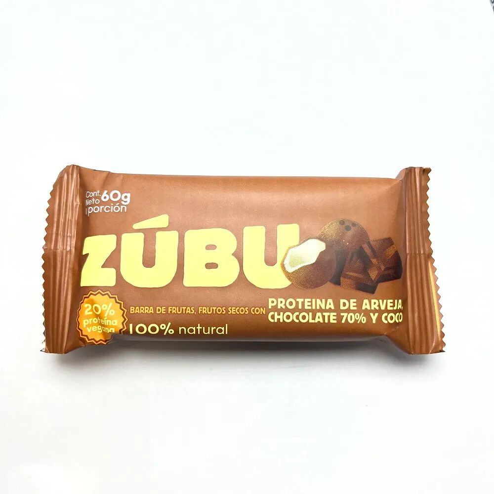 Barra De Frutas Zubu Proteina De Arveja Chocolate 70% Y Coco Barra X 60Gr