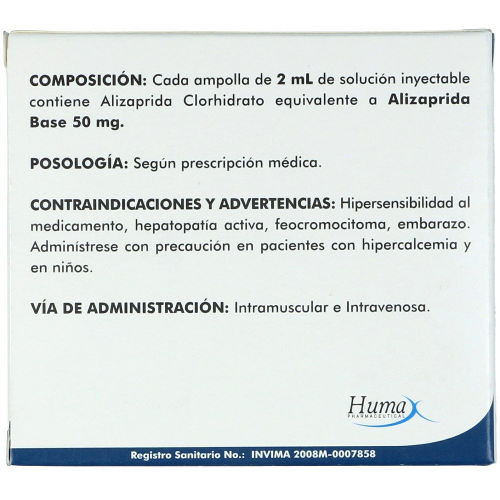 Alizaprida-50Mg/2mL(25Mg/mL)-Solución-Inyectable-Caja-X-5Ampolla-Humax-imagen-2
