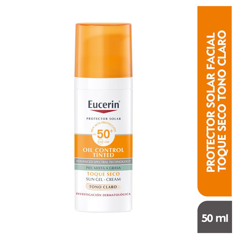 Protector Solar Facial Con Color Eucerin Oil Control Tono Claro Anti-Brillo FPS 50 Frasco 50ml