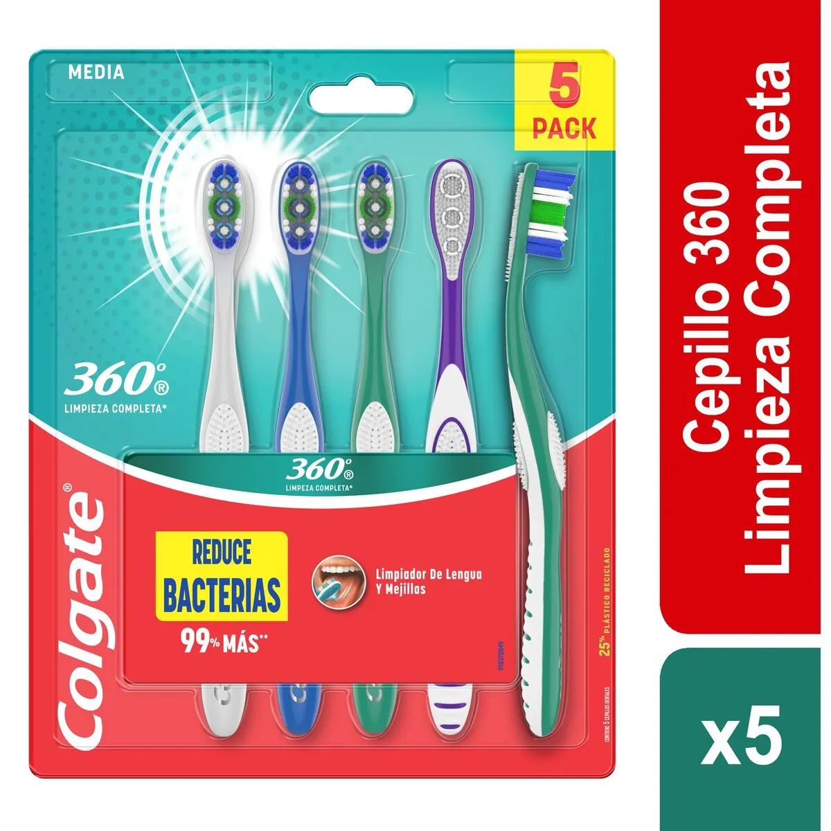 Cepillo Dental Adulto Media 360 Limpieza Completa Blister X 5 Colgate