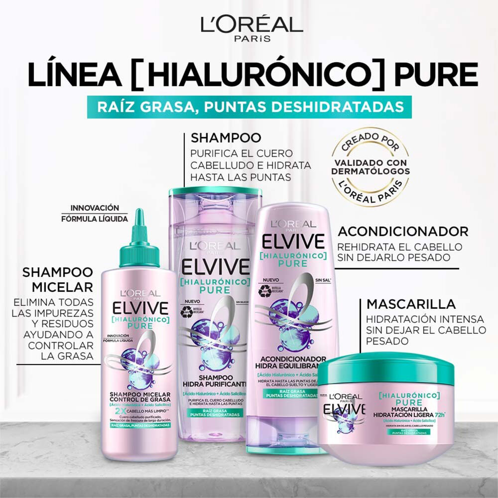 Tratamiento-Capilar-Elvive-L'Oreal-Paris-Hialur&oacute;nico-Pure-Ra&iacute;ces-Grasas-Puntas-Deshidratadas-X300-G-imagen-4