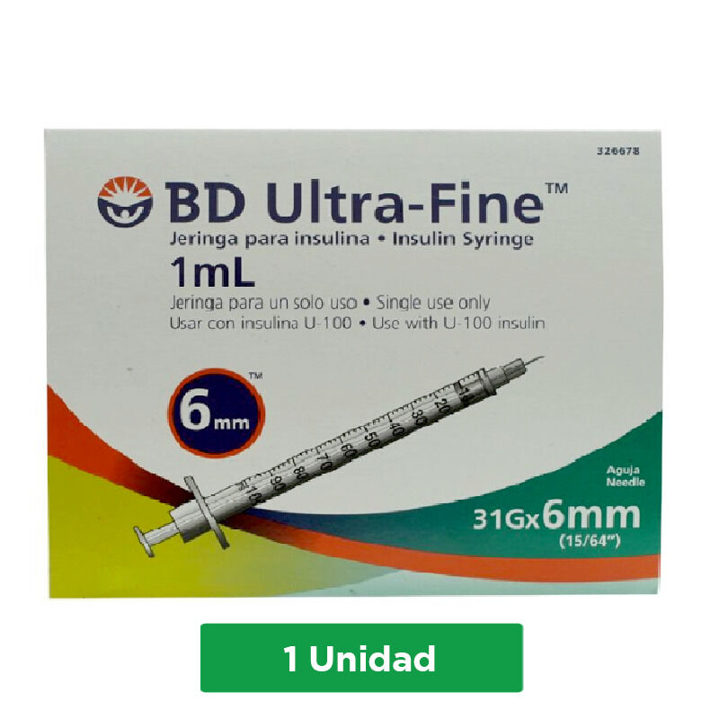 Jeringa Para Insulina Ref 326678 Ultra-Fine Becton Dickinson 1mL - 31G X 6Mm Sobre x 1