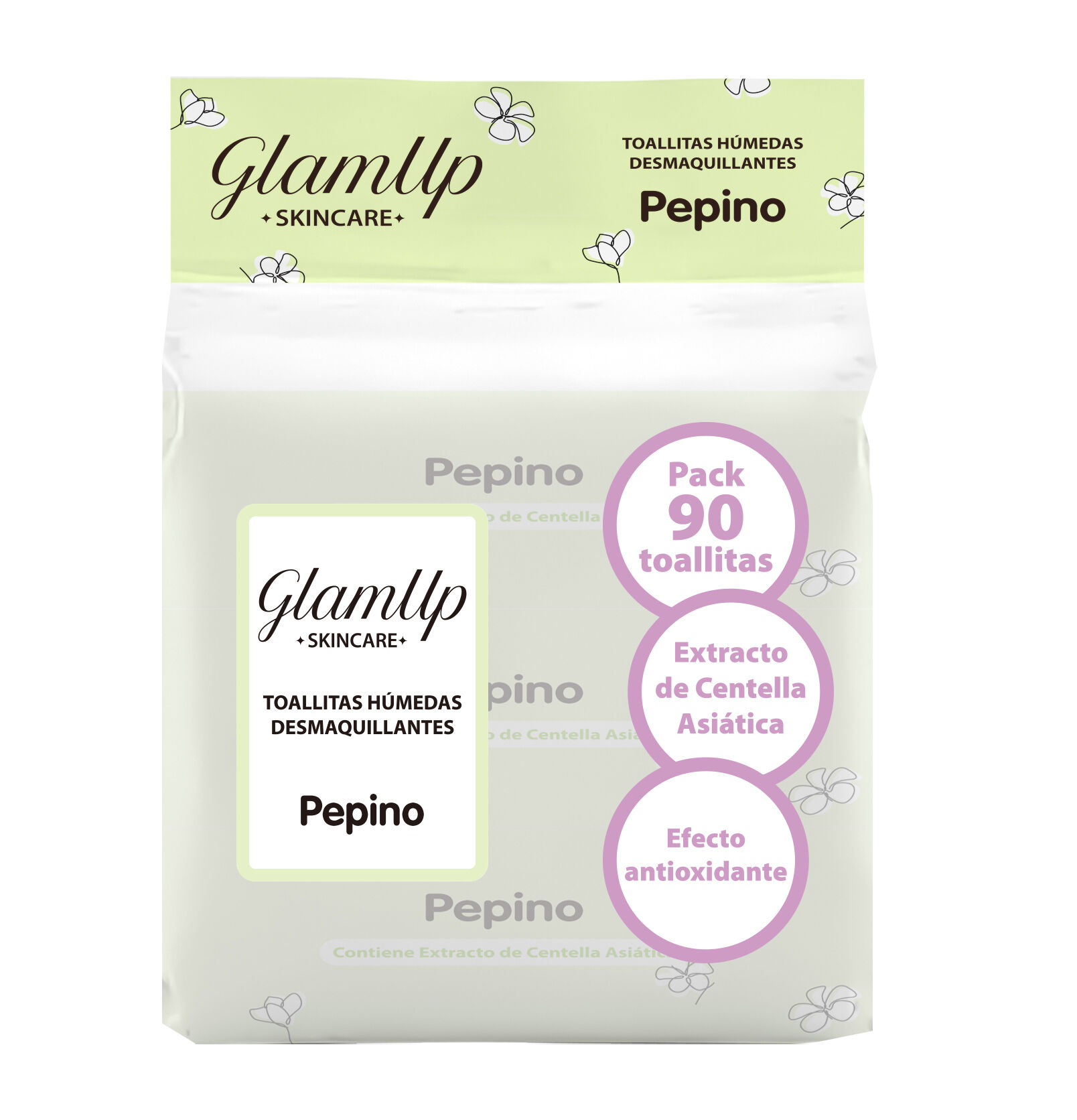 Promo Toallitas Humedas Desmaquillantes Glamup Skincare Pepino Paq X 90