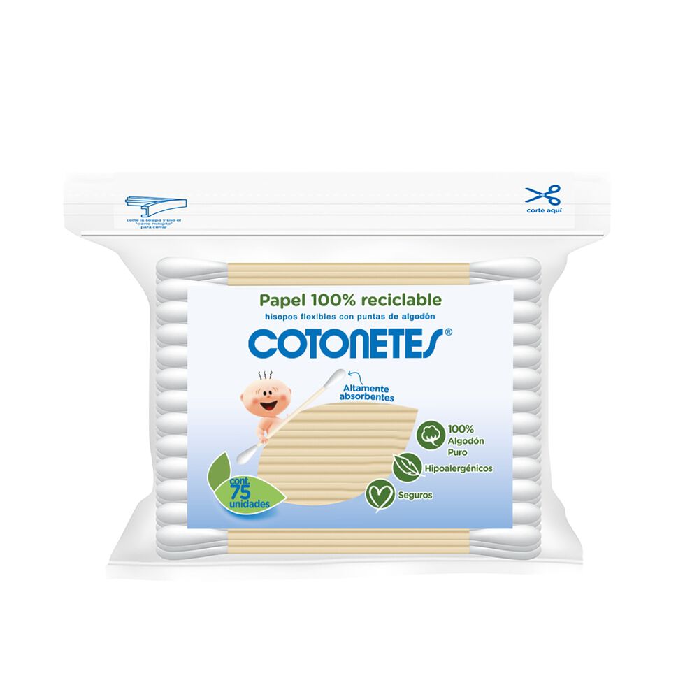 Hisopos Flexibles Con Punta De Algodon Bolsa por 75 Cotonetes