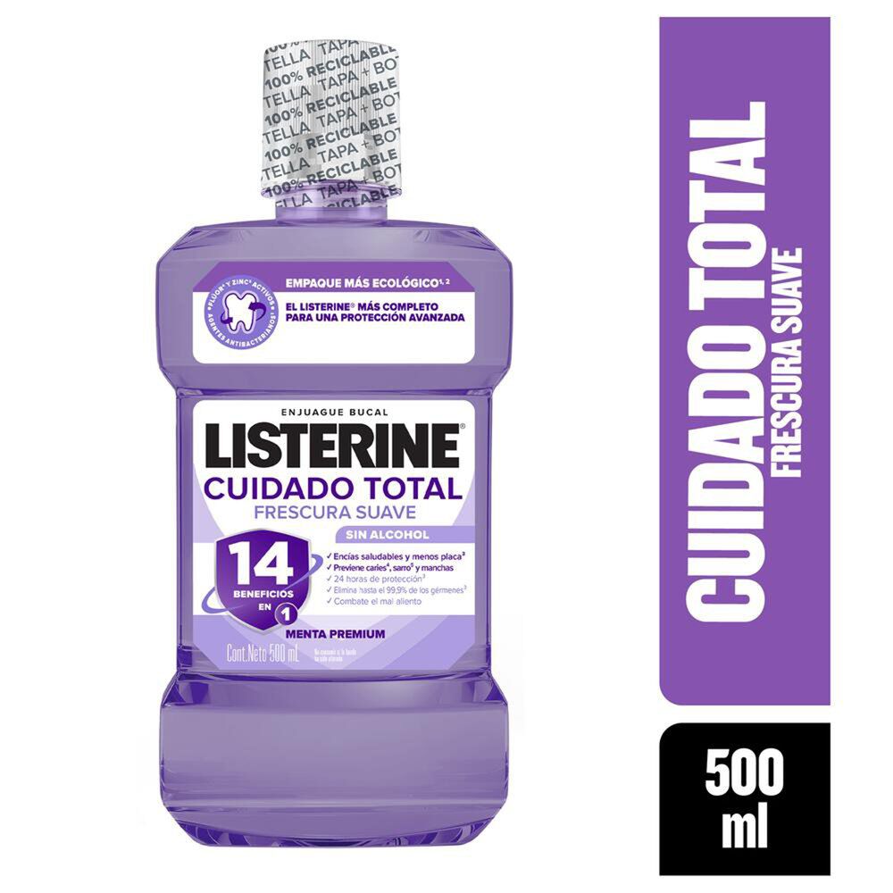 Enjuague Bucal Listerine Cuidado Total Frescura Suave Sin Alcohol 500 ml