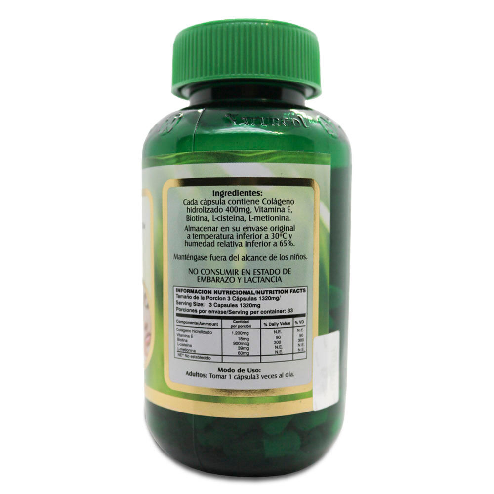 Colágeno-Naturcol-Hidrolizado-Con-Vita-E,-Biotina,-L-cisteina,-L-metionina,-Cápsulas-Frasco-X-100-imagen-2
