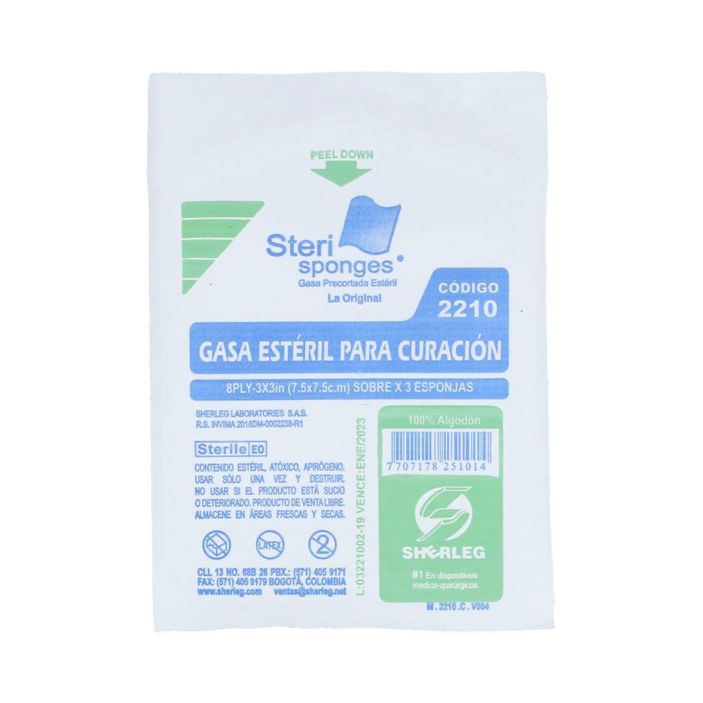 Gasa Esteril Tejida Sherleg Sobre X 3 Esponjas 7.5Cm X 7.5Cm