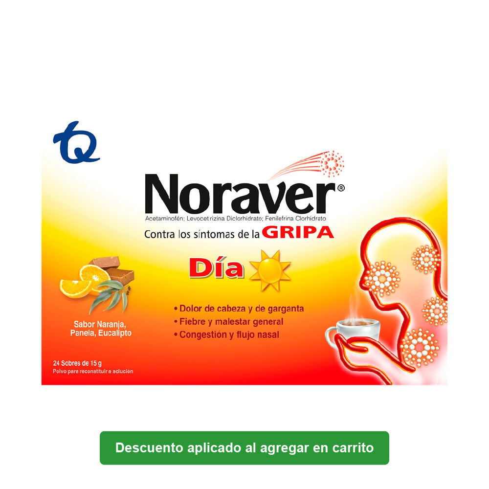 Noraver Gripa Día (500+20+2.5)Mg/Sobre Polvo Solución Oral X 1 Sobre X 15Gr