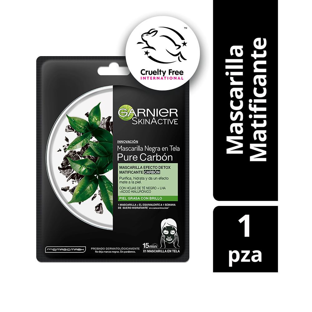 Mascarilla Negra En Tela Garnier Skin Active  Efecto Detox Matificante Carbón 28 Gr