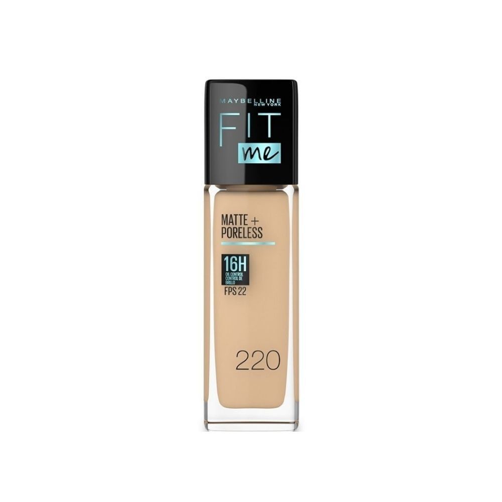 Base Líquida Maybelline Fit Me Matte + Poreless Acabado Mate Tono 220 Natural Beige 30 Ml