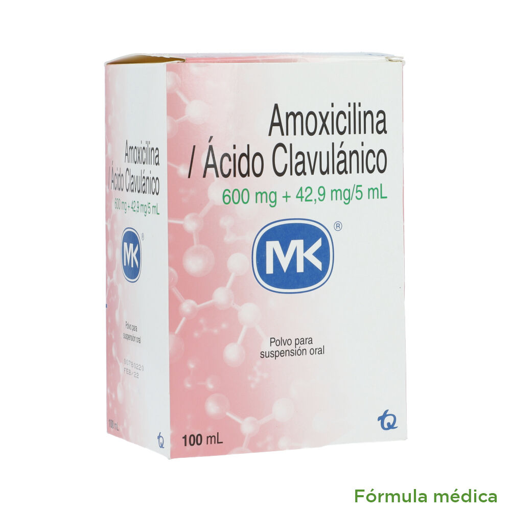 Amoxicilina+Clavulanico Acido (600+42.9)mg/5ml Polvo Suspensión Oral Frasco X 100ml MK