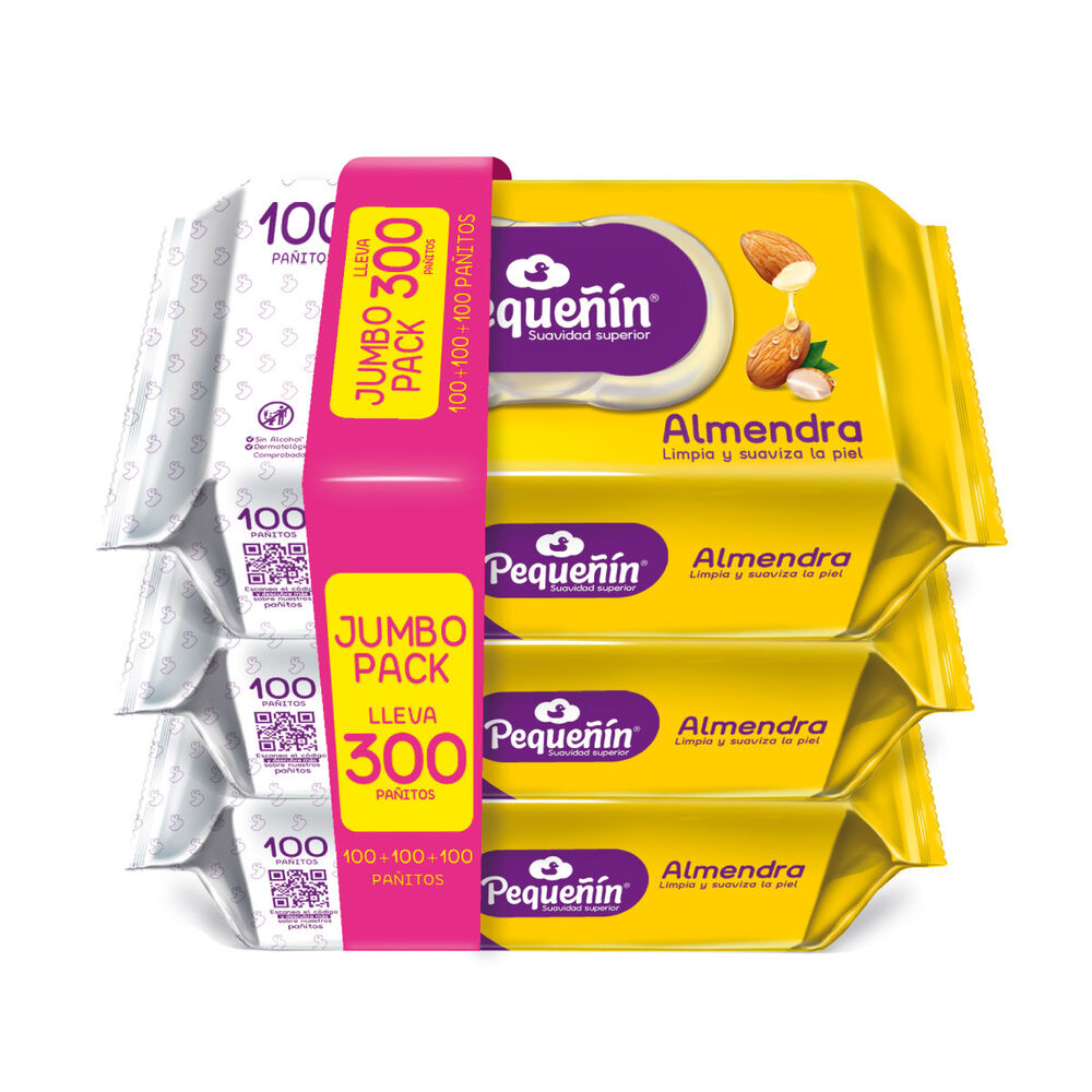 Promo-Panitos-Humedos-Pequeñin-Almendra-Paquete-X-3-Paquete-x-100-Pañitos-imagen
