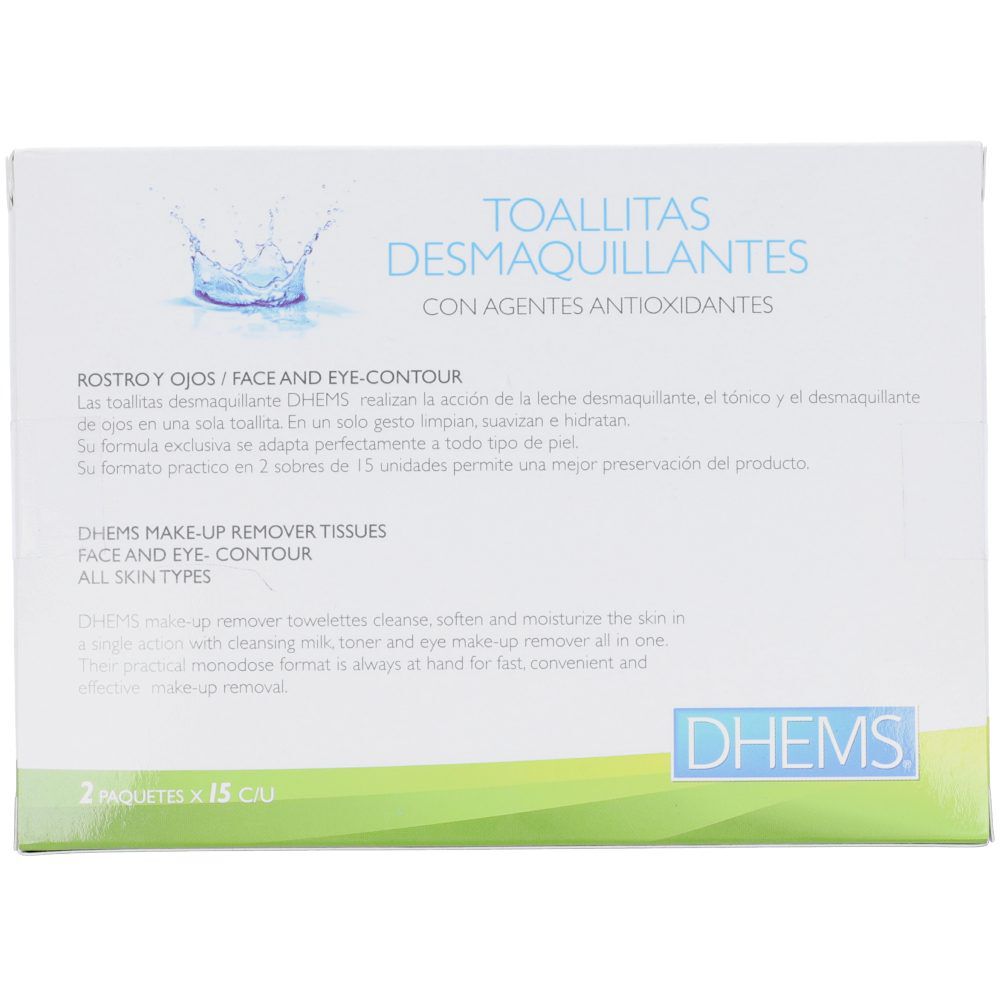 Toallitas-Desmaquillantes-Con-Agentes-Antioxidantes-Dhems-Caja-X-2-Sobres-X-15-Unidades-imagen-2