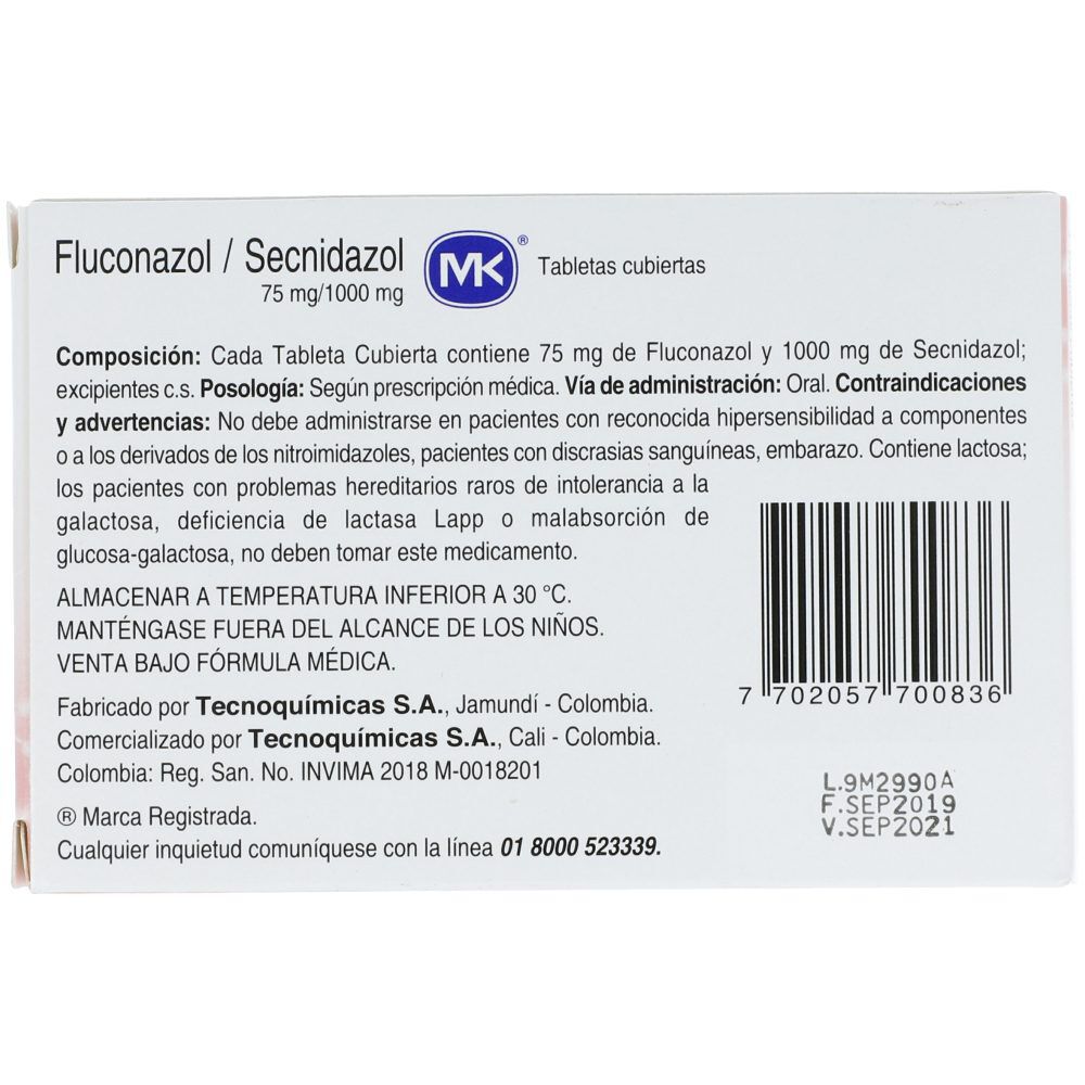 Fluconazol+Secnidazol (75+1000)Mg Tabletas Recubiertas Caja X 4