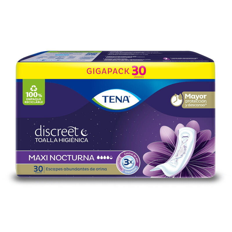 Toalla Higienica Discreet Tena Maxi Nocturna Gigapack Paquete X 30