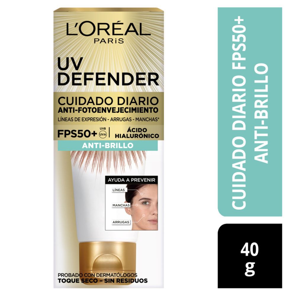 Crema-Cuidado-Diario-Anti-Brillo-Loreal-Paris-Uv-Defender-Anti-Fotoenvejecimiento-Fps-50+-Tubo-X-40Gr-imagen-1