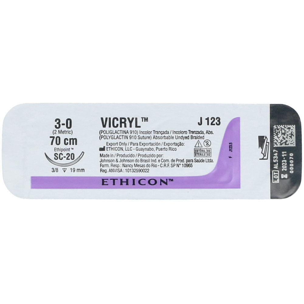 Sutura Vicryl 3-0 Sc-20 70Cm R Violeta Ref J123H Sobre X 1 Ethicon 70Cm