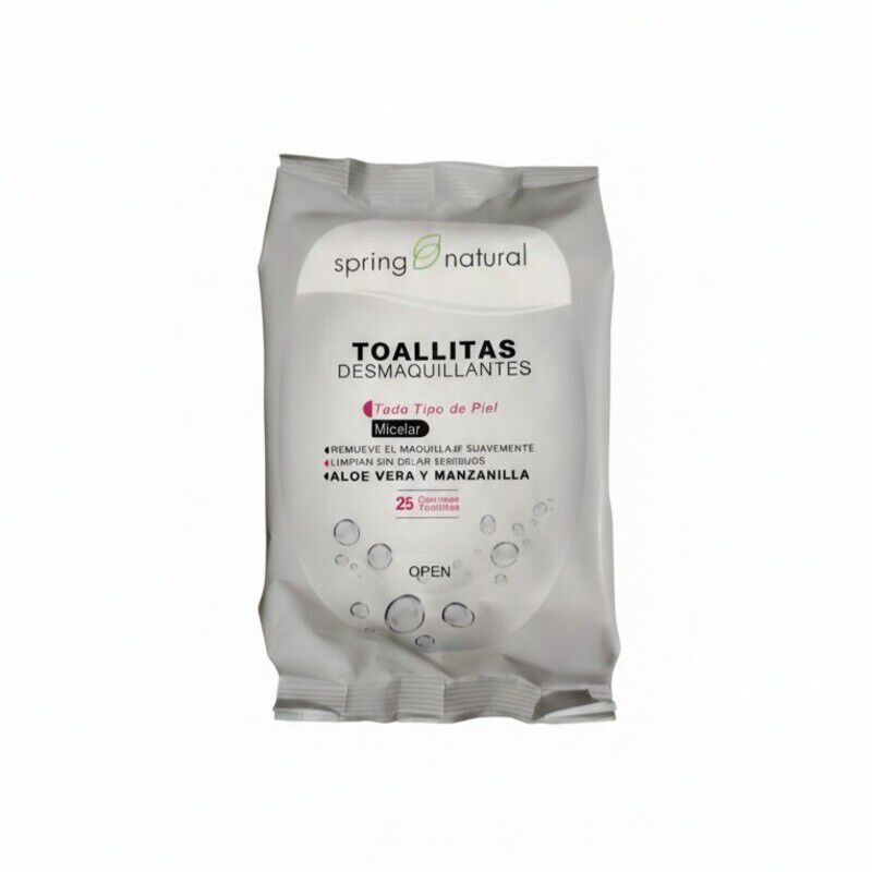 Toallitas Desmaquillantes Spring Natural Todo Tipo De Piel Micelar Paq 25 Aloe Vera Y Manzanilla