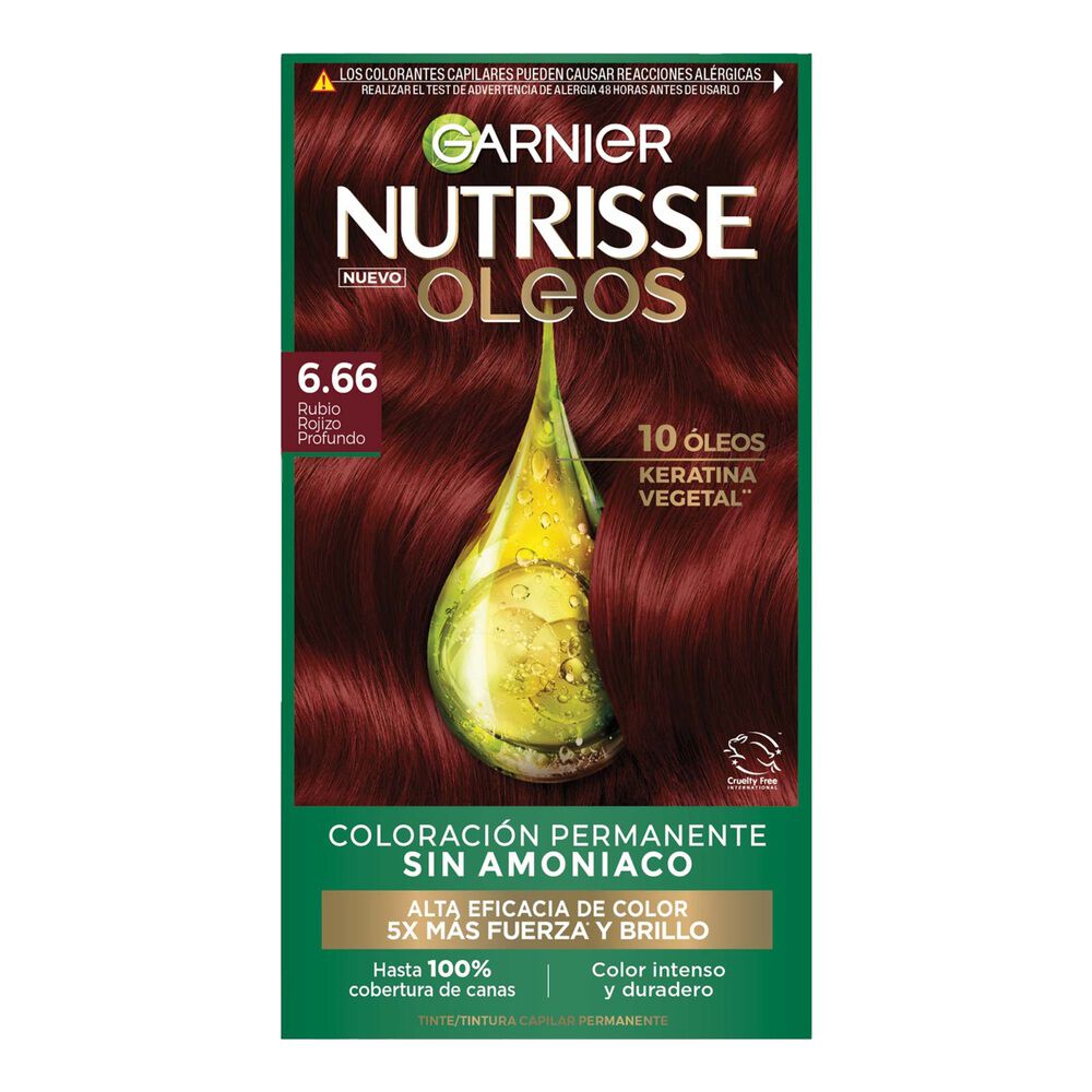 Tintura Garnier Nutrisse Oleos Tono 6.66 Rubio Rojizo Profundo Sin Amoniaco