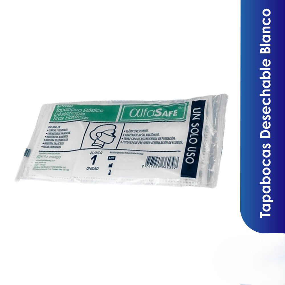 Tapabocas Desechable Empaque Individual Blanco Alfa X 1 unidad