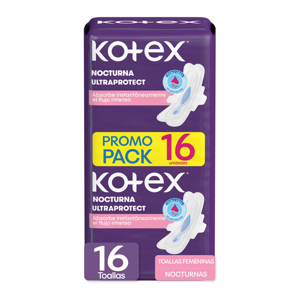 Promo Pack Toallas Nocturna Kotex Con Alas Tela Paquete X 16