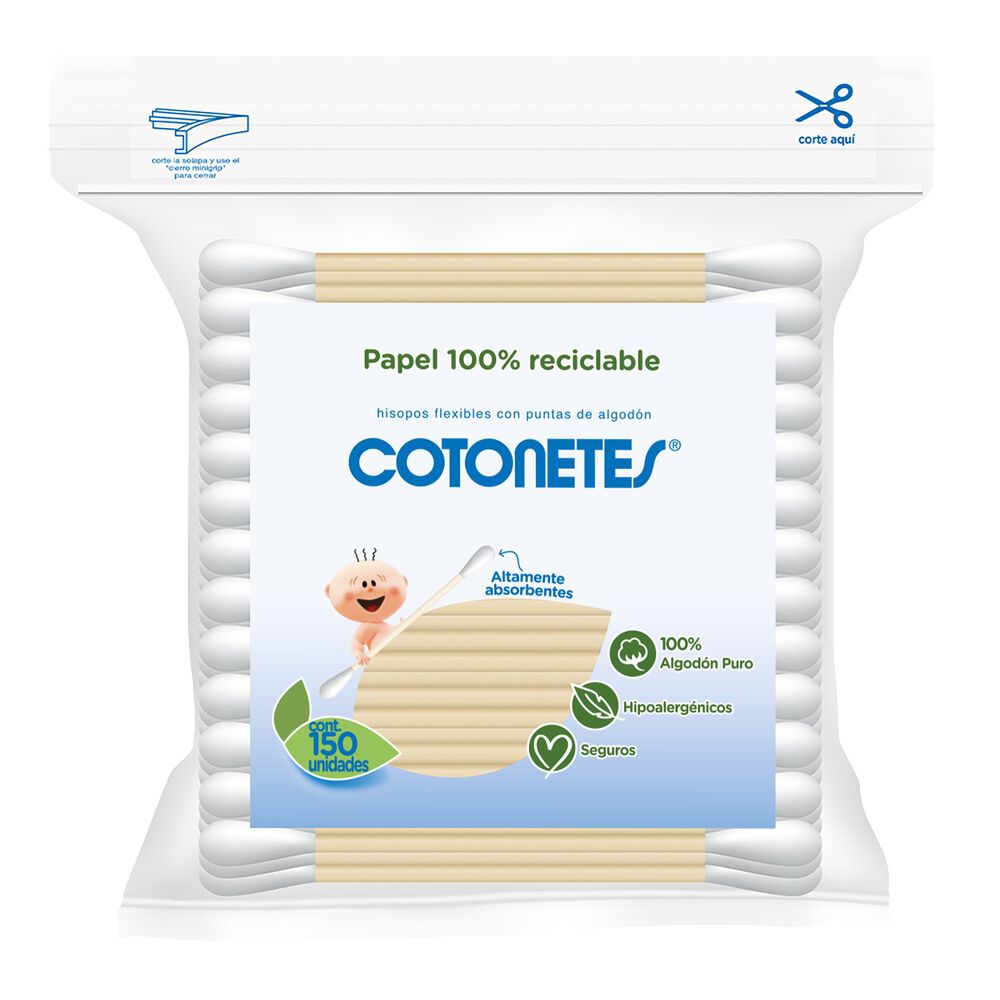 Hisopos Flexibles Con Punta De Algodon Bolsa Por 150 Cotonetes