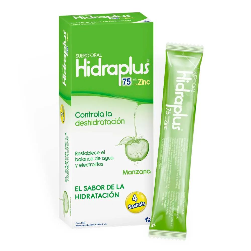 Hidraplus Zinc 75Meq(Na)/L Solucion Oral Cajas X 4Sob X 100Ml Manzana