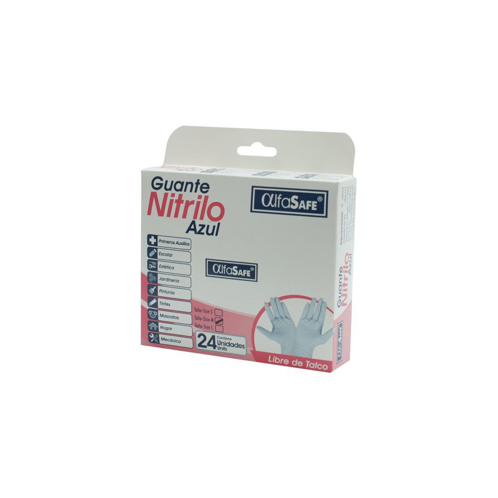Guantes De Nitrilo Alfasafe M Azul Caja X 24
