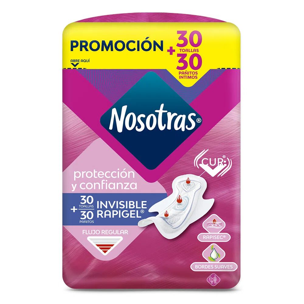 Promo-Toallas-+-Pañitos-Intimos-Nosotras-Invisible-Rapigel-Paquete-X-30-Toallas-+-30-Pañitos-imagen