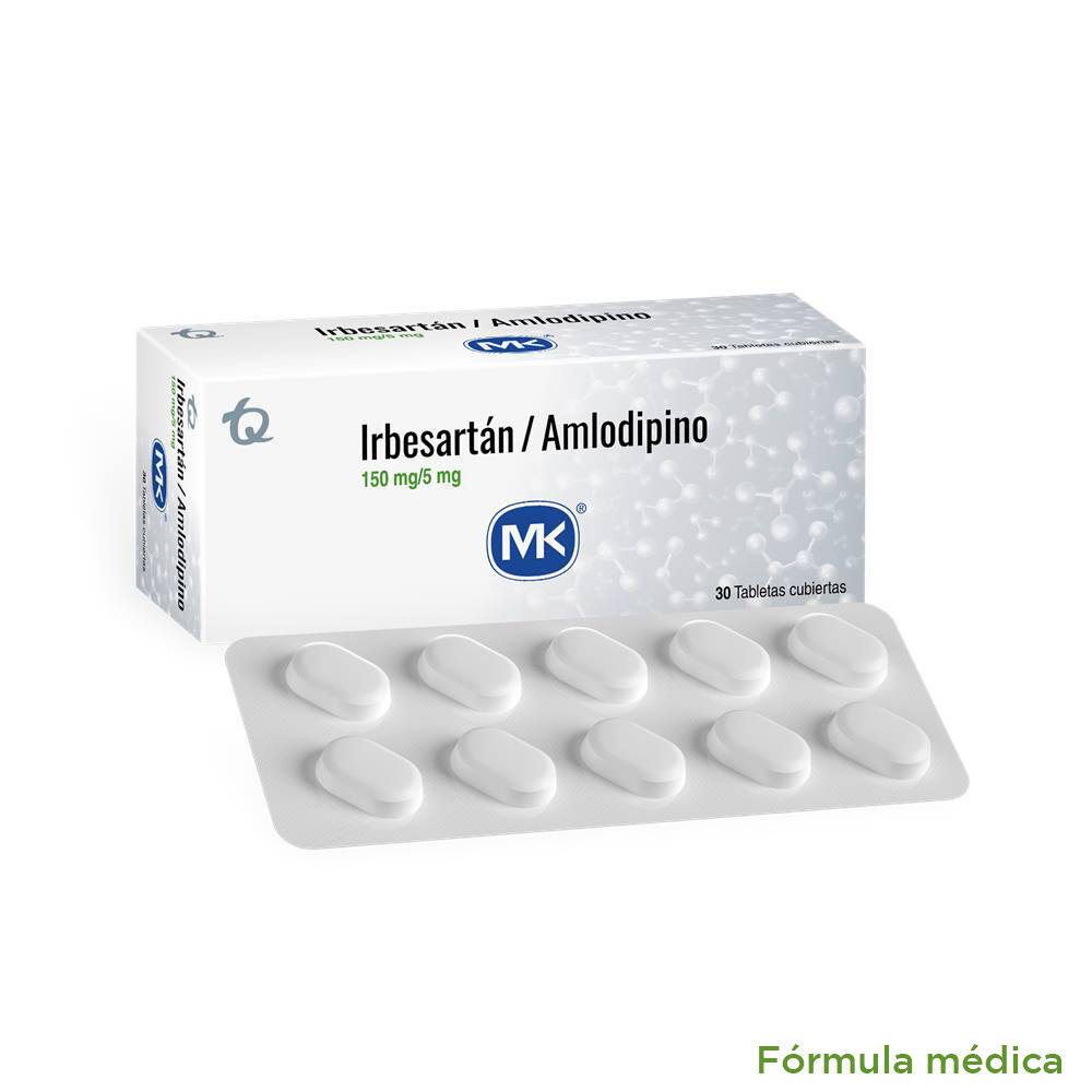 Amlodipino+Irbesartan-(5+150)Mg-Tabletas-Recubiertas-Caja-X-30-Mk-imagen
