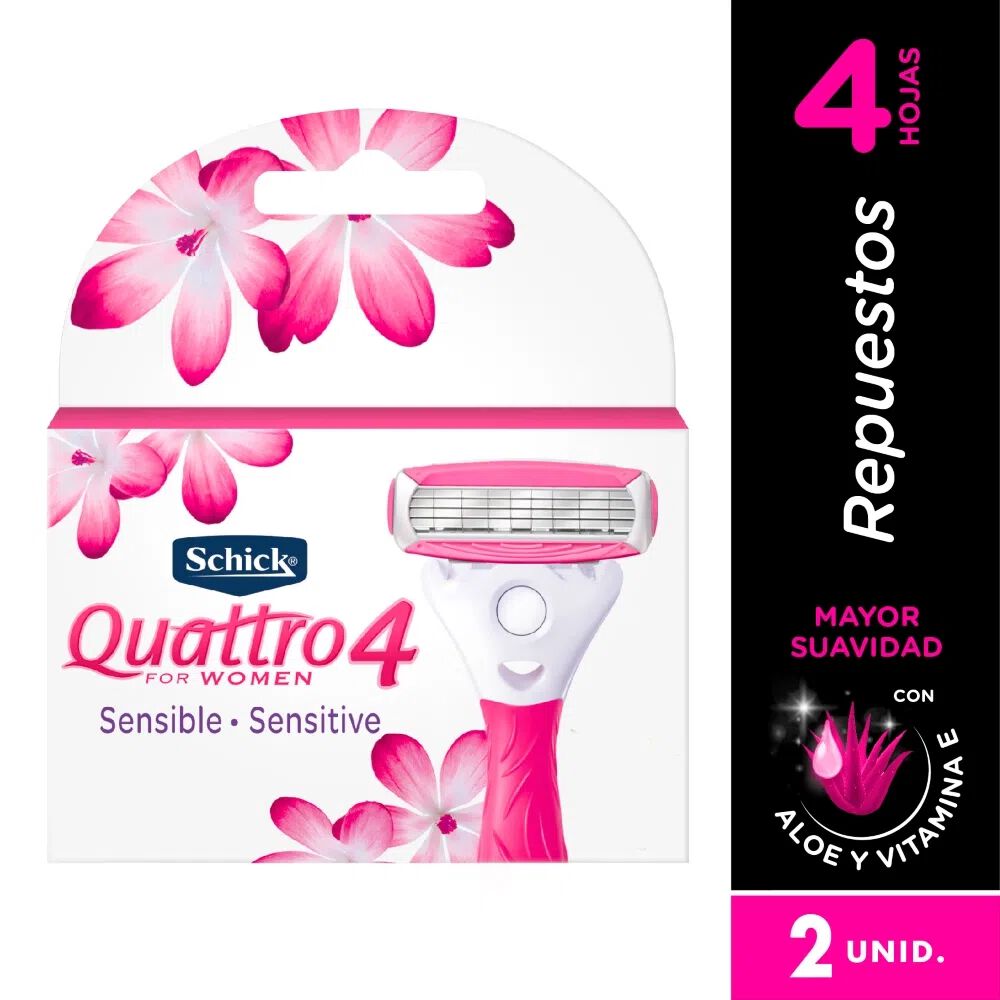Repuesto-Cuchilla-Afeitar-Schick-Quattro-4-For-Women-Sensitive-Sobre-X-2-imagen